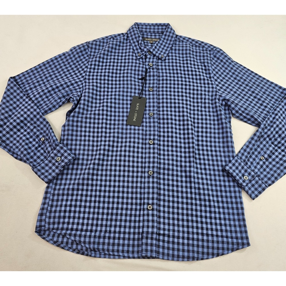 Slate & Stone shirt men S Small blue black flannel pockets check K6STL20506
